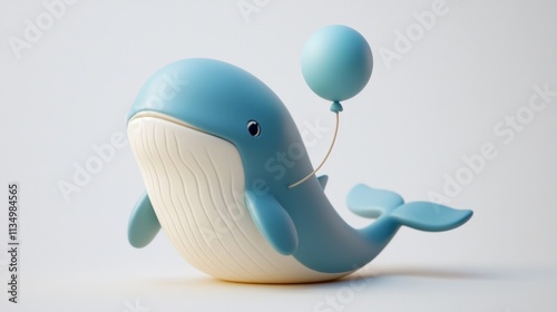 Cute cartoon whale with a blue balloon. photo