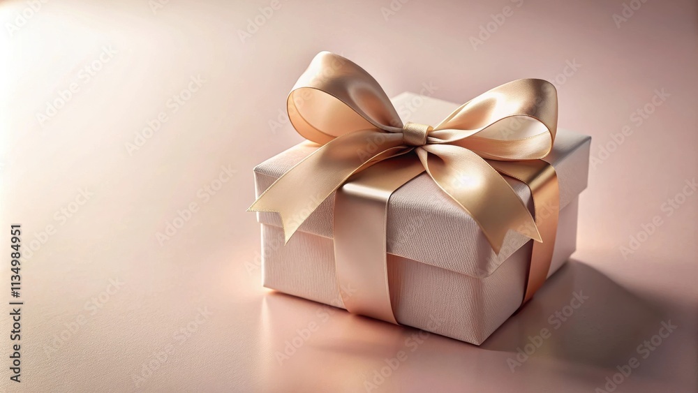 A delicately tied golden ribbon adorns a soft blush gift box, promising a special surprise inside. A delicately tied golden ribbon adorns a soft blush gift box, promising a special surprise inside.