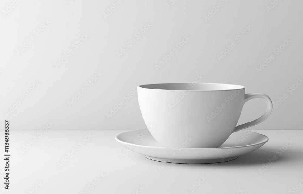 Simple white coffee cup and saucer on white background. Simple white coffee cup and saucer on white background.