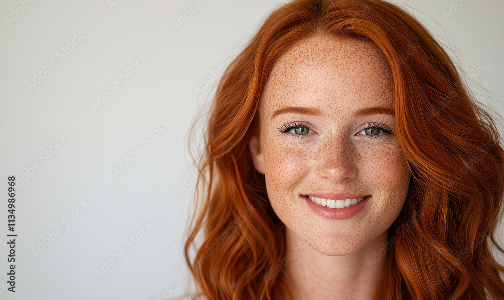 Captivating Portrait of a Smiling Freckled Redhead Showcasing Natural Beauty and Confidence Captivating Portrait of a Smiling Freckled Redhead Showcasing Natural Beauty and Confidence