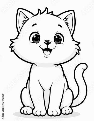 Adorable Cartoon Kitten Illustration Coloring Page