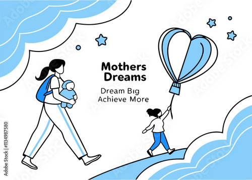 Mother's Day: Heart Balloon, Mom & Child, Aspiration.