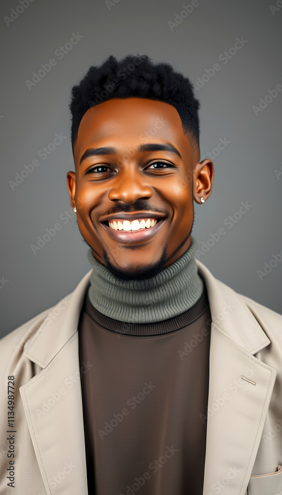 Fototapeta premium Genuine Smile Portrait: A man with a warm and authentic smile, reflecting approachability and charm. Great for a range of projects needing a friendly and genuine person