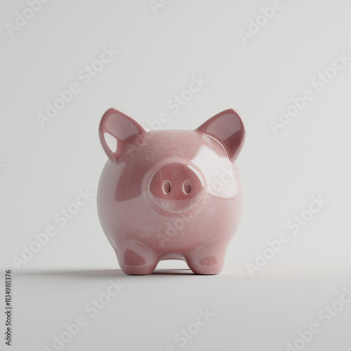 Pink ceramic piggy bank against white background