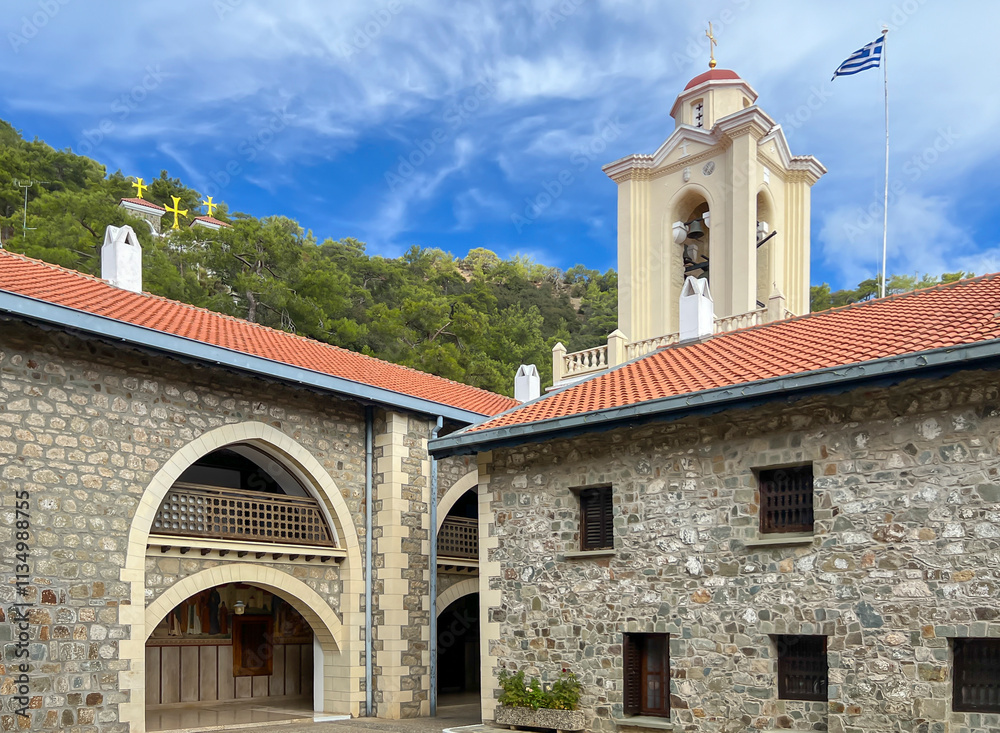 Fototapeta premium Buildings of Kykkos Monastery in the Troodos Mountains in Cyprus. Near the village of Milikuri