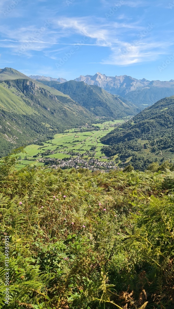Obraz premium Bielle et la vallée d'Ossau vus depuis les cromlechs de Lous Couraus