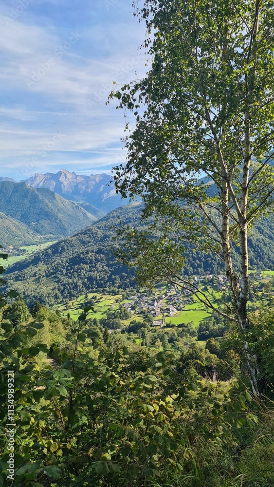 Naklejka premium Bilhères et la vallée d'Ossau vus depuis les cromlechs de Lous Couraus