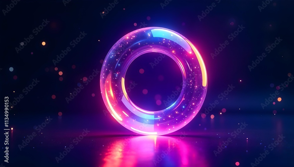 Glowing Glass Ring with Sparkling Effects Abstract Background Glowing Glass Ring with Sparkling Effects Abstract Background