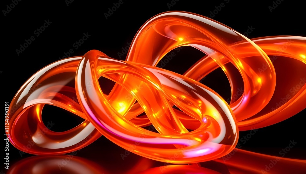 Glowing Orange and Red Abstract Light Fluid Glass Ribbons on Dark Background Glowing Orange and Red Abstract Light Fluid Glass Ribbons on Dark Background