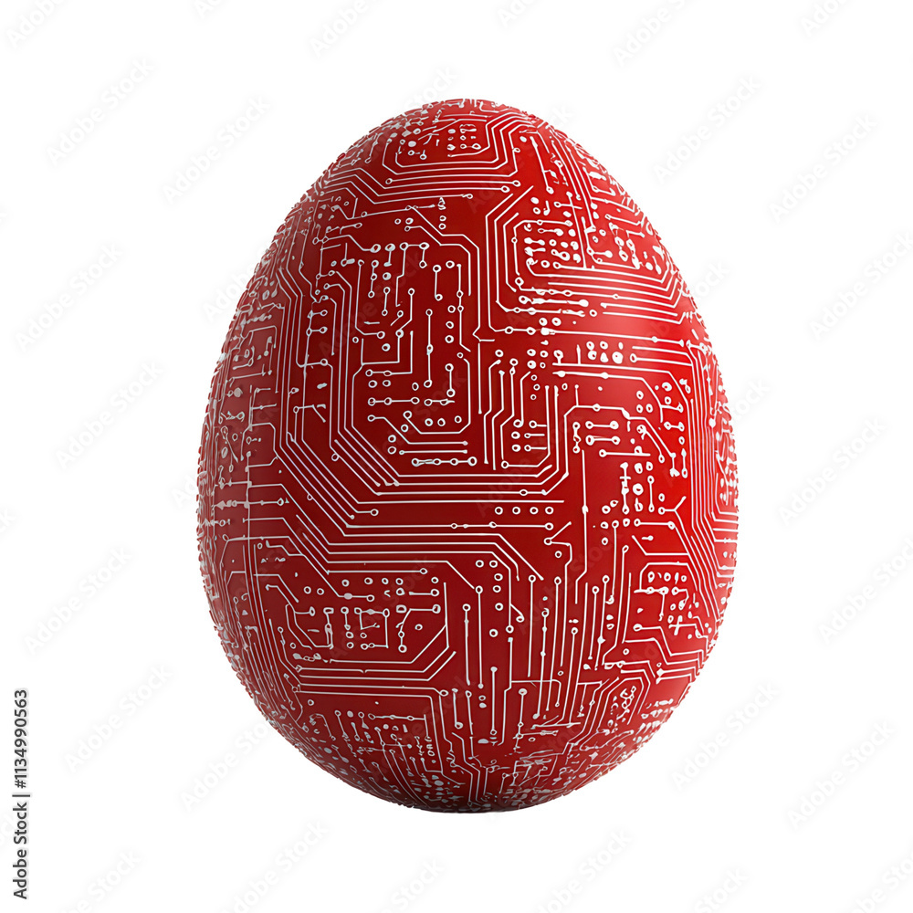 A red egg featuring intricate circuit patterns, symbolizing a fusion of technology and tradition isolated on white background A red egg featuring intricate circuit patterns, symbolizing a fusion of technology and tradition isolated on white background