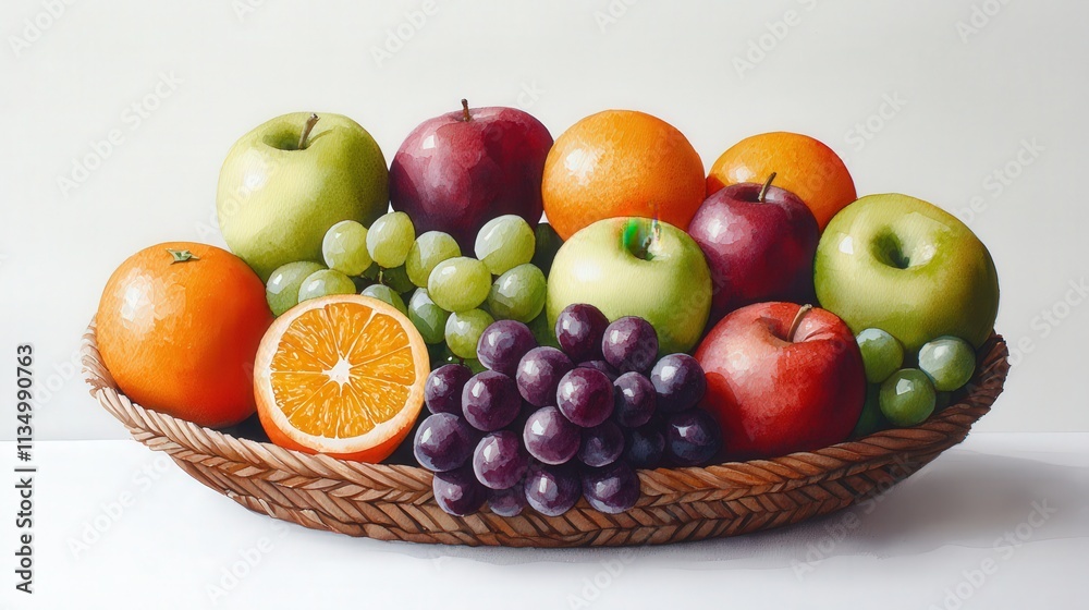A vibrant assortment of fresh fruits, including apples, oranges, and grapes, arranged in a woven basket, showcasing a colorful and healthy display. A vibrant assortment of fresh fruits, including apples, oranges, and grapes, arranged in a woven basket, showcasing a colorful and healthy display.