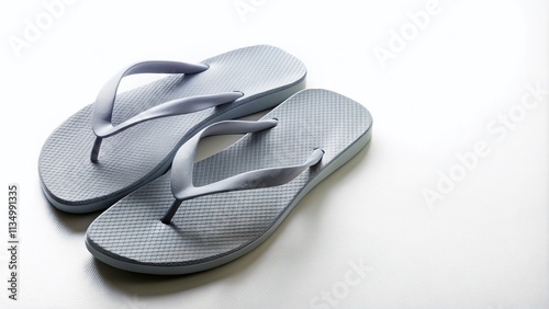 Grey Rubber Flip-Flops Isolated on a White Background, Perfect for Summer Fashion and Beachwear, Featuring a Minimalistic Design with Copy Space for Text or Branding Needs