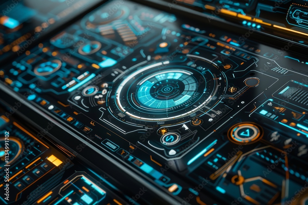 The digital interface showcases intricate patterns with vibrant glowing elements, creating a high-tech atmosphere reminiscent of futuristic environments. The digital interface showcases intricate patterns with vibrant glowing elements, creating a high-tech atmosphere reminiscent of futuristic environments.