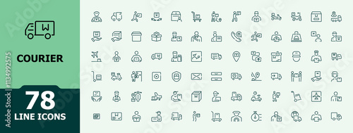Courier linear icon collection. It contains symbols to express, box, shipping, order, business, warehouse and more. Perfect for logos and infographics. Minimalist vector icons editable stroke.