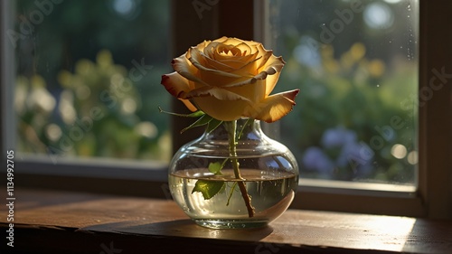 glass vase with flowers , AI Generated. photo