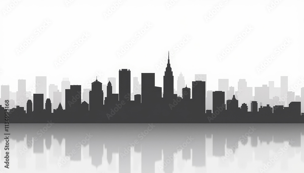 Fototapeta premium City skyline silhouette with reflection on white background