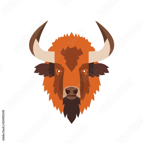 Flat vector buffalo, isolated on a white background.