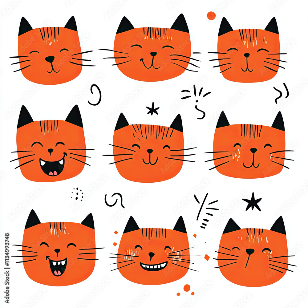 Obraz premium Nine Orange Cat Faces on a Fun Background