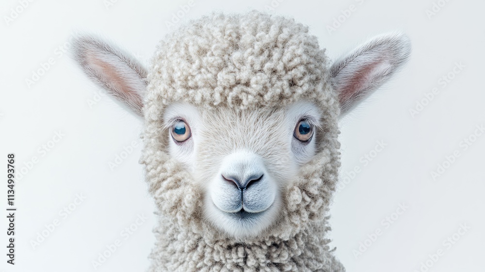 Fluffy lamb with blue eyes gazes, sparking joy and curiosity Fluffy lamb with blue eyes gazes, sparking joy and curiosity