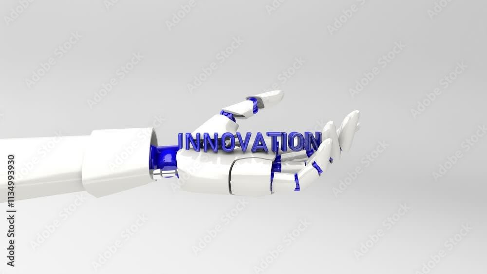 Robot Hand Holds AI, Robotics, Subscribe, Innovation Texts on Alpha Channel Robot Hand Holds AI, Robotics, Subscribe, Innovation Texts on Alpha Channel
