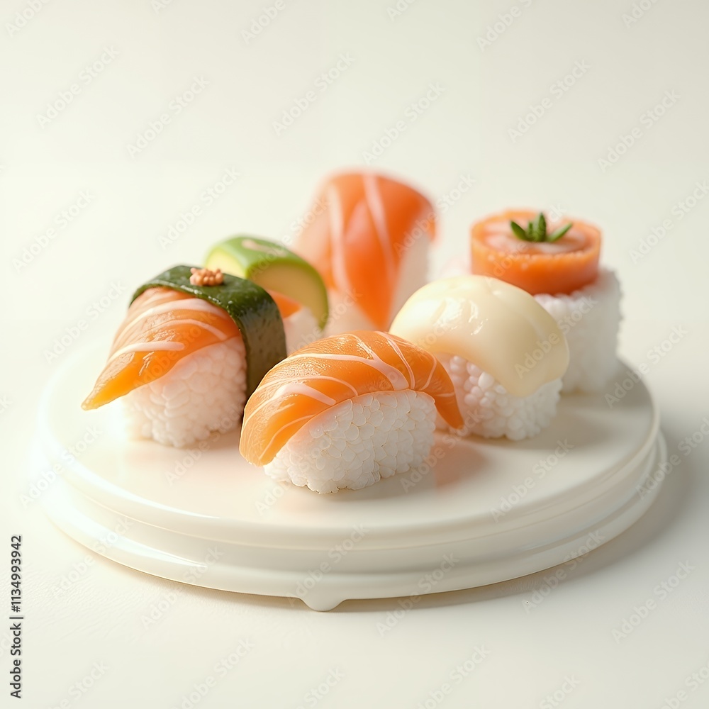 A beautifully arranged platter of assorted sushi showcasing various toppings and styles. A beautifully arranged platter of assorted sushi showcasing various toppings and styles.