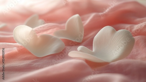 Delicate White Petals on Pink Fabric Background