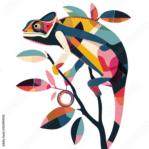 Flat vector chameleon, isolated on a white background.