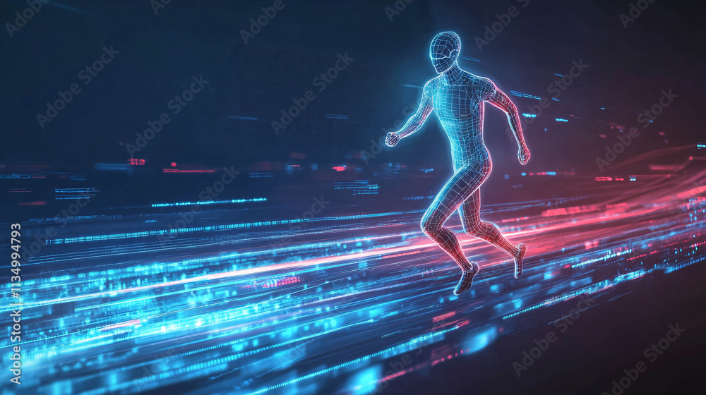 A futuristic marathon runner icon connected to an AI coach, symbolizing online platforms for personalized training regimens. A futuristic marathon runner icon connected to an AI coach, symbolizing online platforms for personalized training regimens.