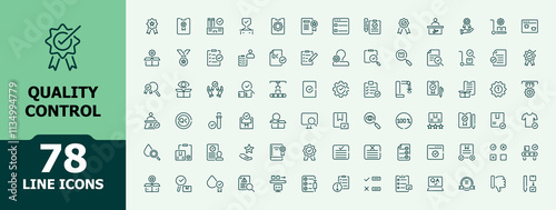 Quality Control icons set in line style. Includes thin line correct, satisfaction, test, control and more. Minimalist thin linear icon. Editable vector icon and illustration.