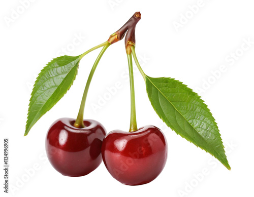 Wallpaper Mural Pair of Fresh Juicy Red Cherries Isolated on Transparent PNG Background for Food and Fruit Concept. Torontodigital.ca