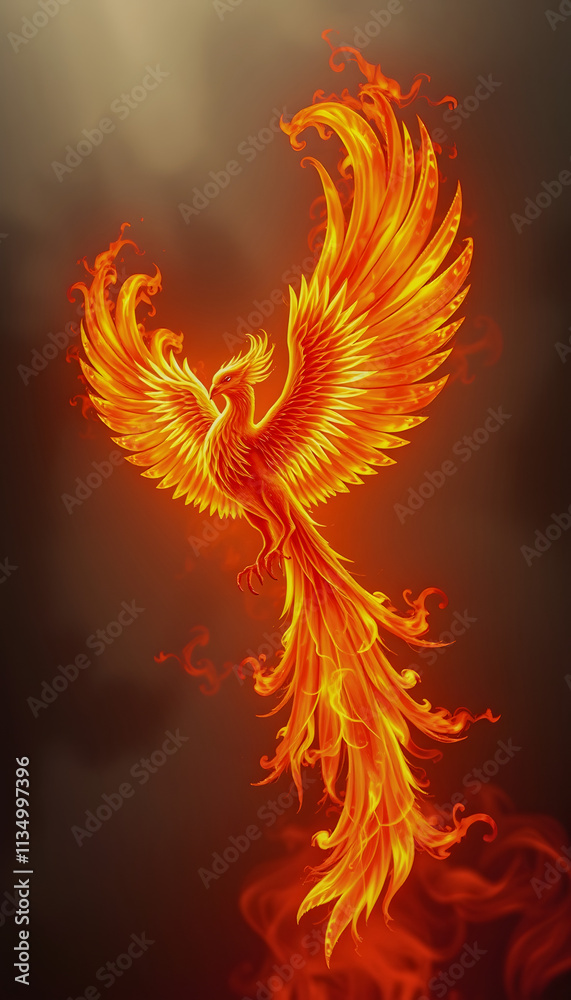 Fototapeta premium _A phoenix on fire that glows with beauty and majesty_phoenix on fire, with white tones