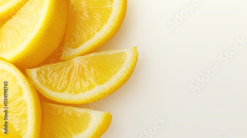 top-down view of fresh lemon wedges arranged in fan shape bright focused lighting