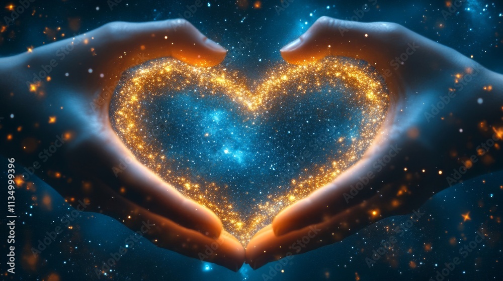 Hands Gently Hold A Sparkling Cosmic Heart Hands Gently Hold A Sparkling Cosmic Heart