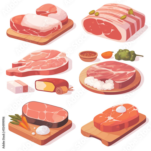 Vector illustration of meat and protein ingredients such as steak