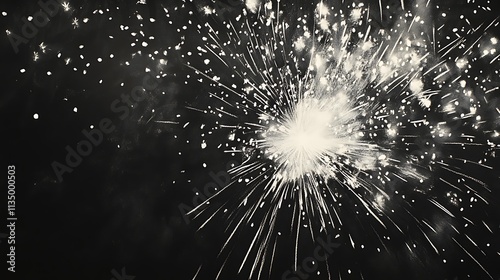 Sparkling firework burst against a dark night sky, radiating light and energy.