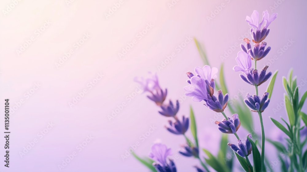 Obraz premium Delicate lavender flowers against a soft pastel background