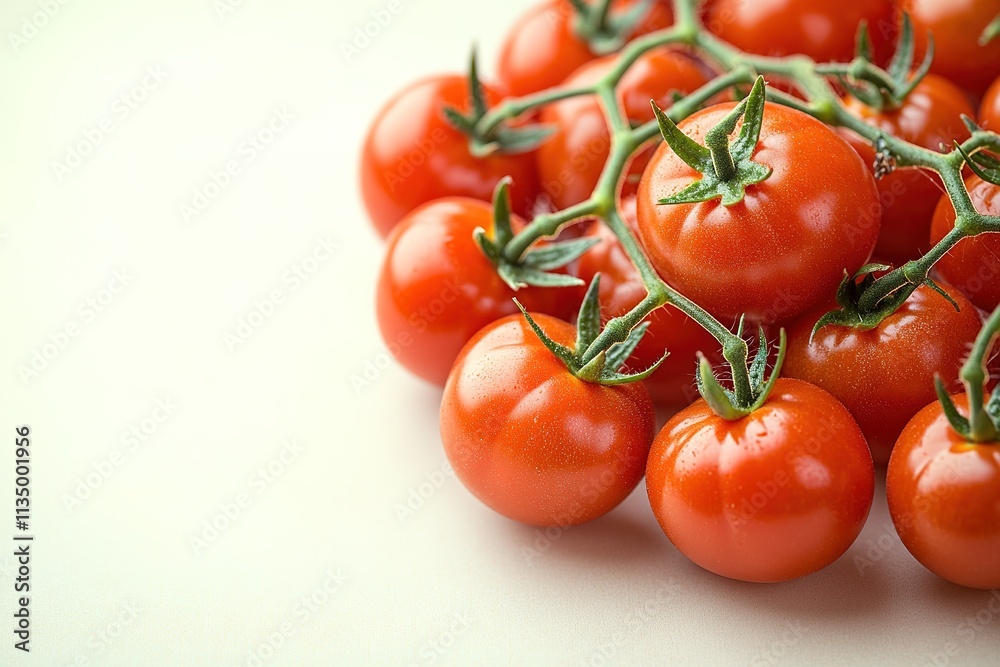 top-down view of vibrant cherry tomatoes on vine studio lighting top-down view of vibrant cherry tomatoes on vine studio lighting
