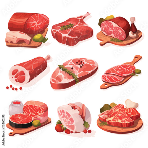 Vector illustration of meat and protein ingredients such as steak