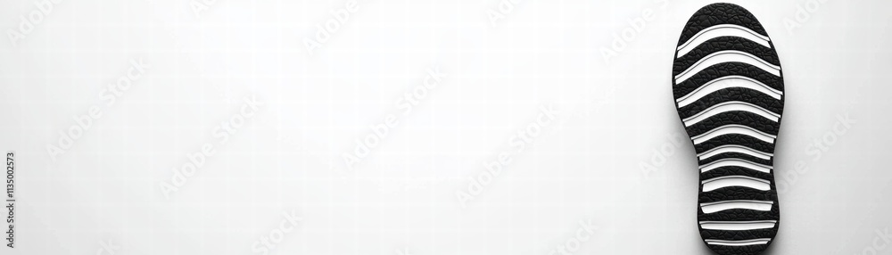 A single black and white striped sandal is placed on a light-colored surface, showcasing its unique design against a minimalist background. A single black and white striped sandal is placed on a light-colored surface, showcasing its unique design against a minimalist background.