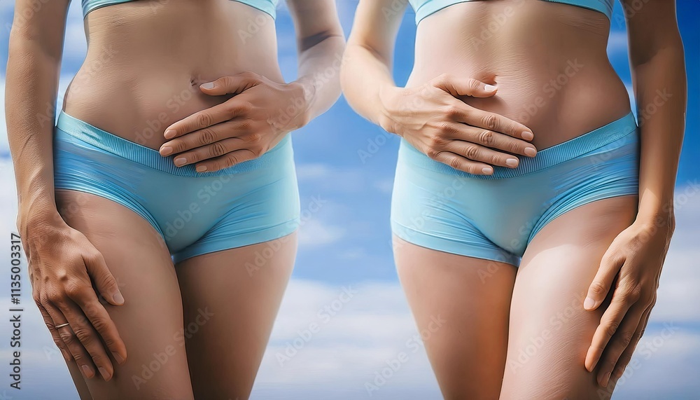 Minimalistic Mirrored Representation of a Woman's Belly