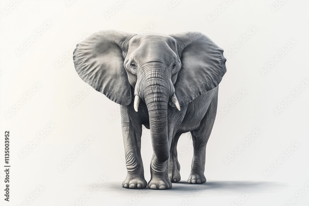 Fototapeta premium Studio photo of an elephant isolated against a white background. Wildlife and conservation concept, space for copy.