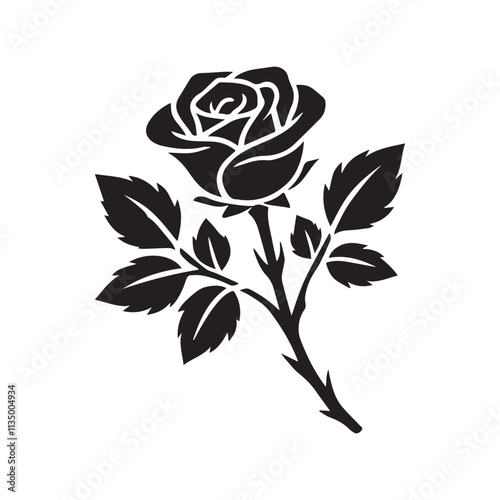 a simple rose flower shiluute  on white background