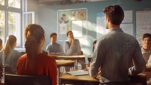 Happy Students and Teacher in Classroom at School

 photo