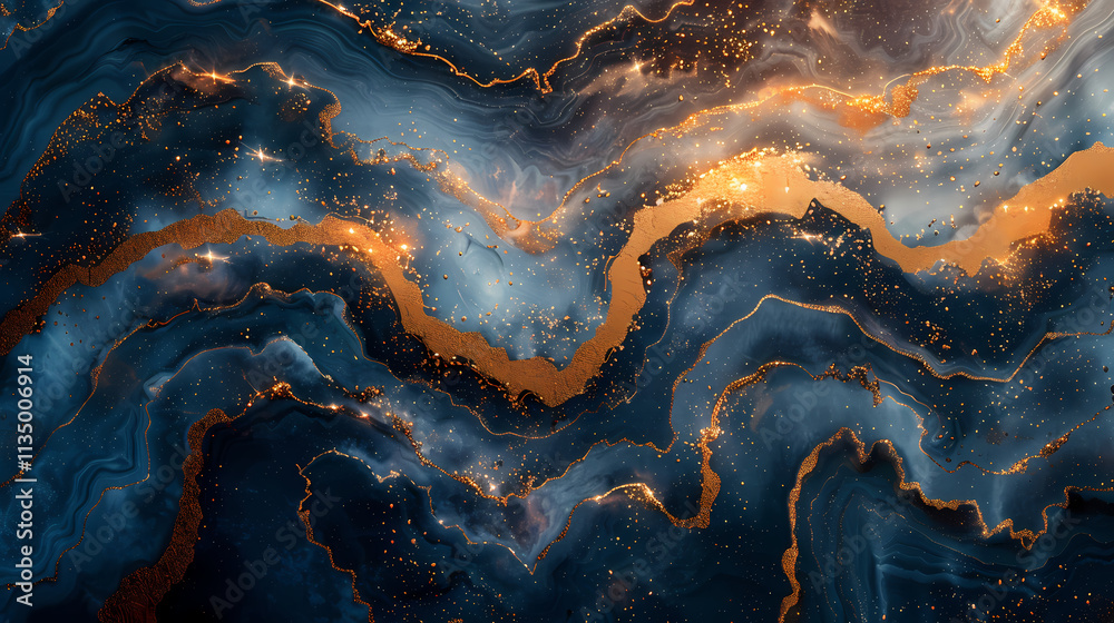 Fototapeta premium Celestial Abstract: An ethereal, abstract composition featuring a swirling, swirling pattern in shades of blue and gold. The image evokes a sense of cosmic wonder.
