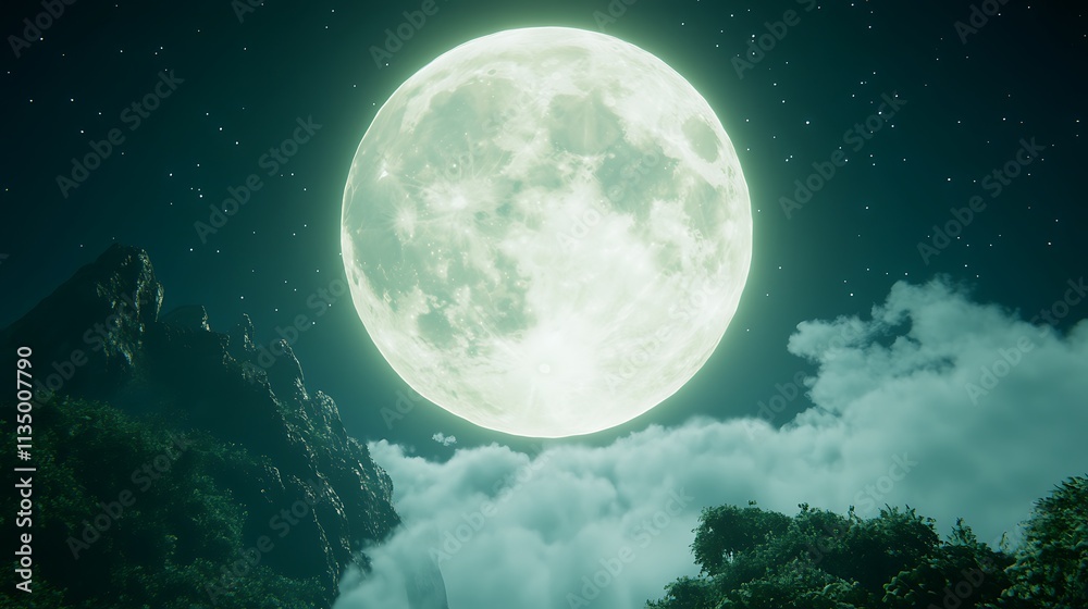 Full Moon Rising Over Mountains and Clouds Full Moon Rising Over Mountains and Clouds