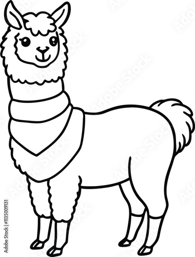 Adorable Cartoon Alpaca Line Art, Simple Outline Drawing