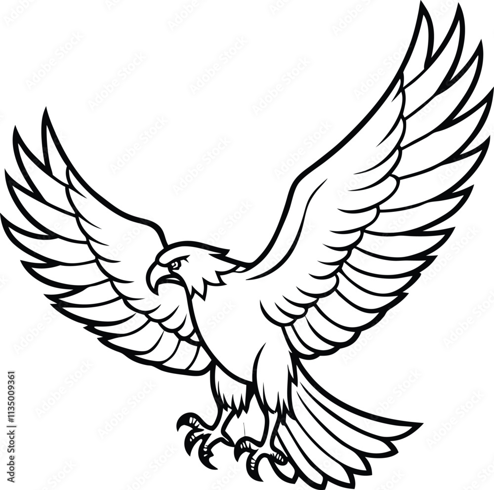 Obraz premium Majestic Bald Eagle Line Art Wings Spread, Soaring High