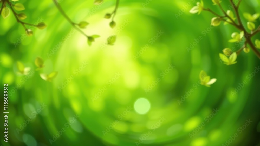 A soft focus abstract background with green leaves and a blurred circular bokeh pattern representing a natural and refreshing ambiance. A soft focus abstract background with green leaves and a blurred circular bokeh pattern representing a natural and refreshing ambiance.