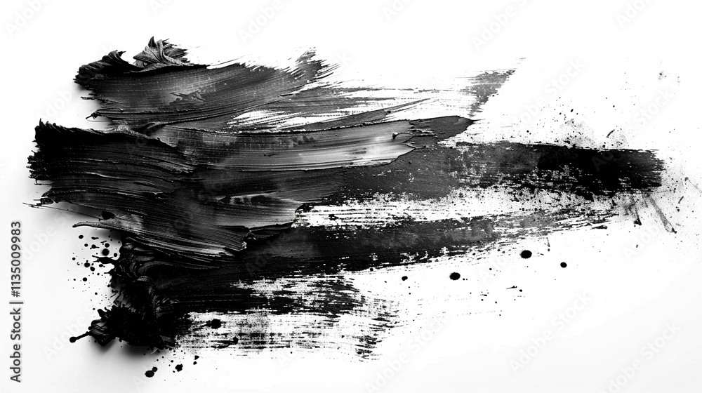 Fototapeta premium Bold black brush strokes creating dynamic abstract art on a white canvas