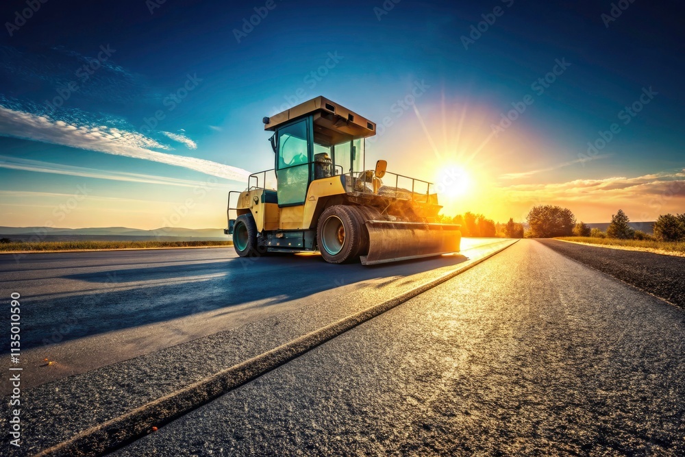 Minimalist Road Construction: Paver Machine Asphalt Paving Highway Repair Minimalist Road Construction: Paver Machine Asphalt Paving Highway Repair